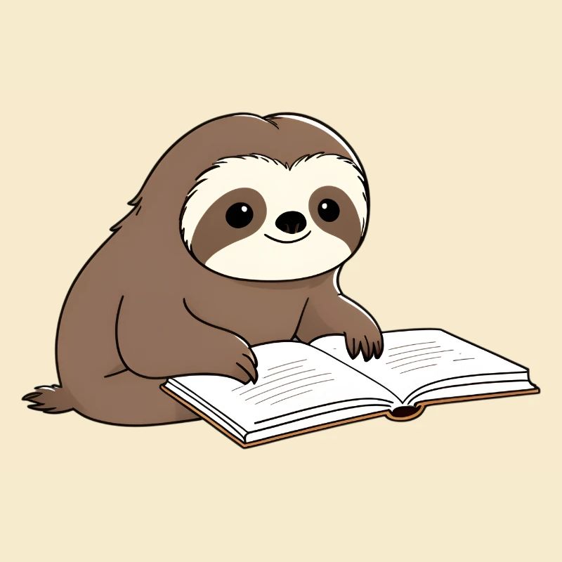 Cute Sloth Reader with Book
