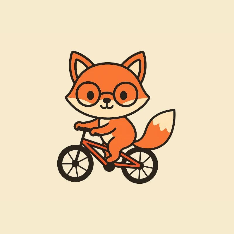 Cute fox on bicycle with glasses
