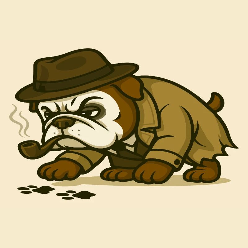 Détective Bouledogue avec Pipe et Empreintes