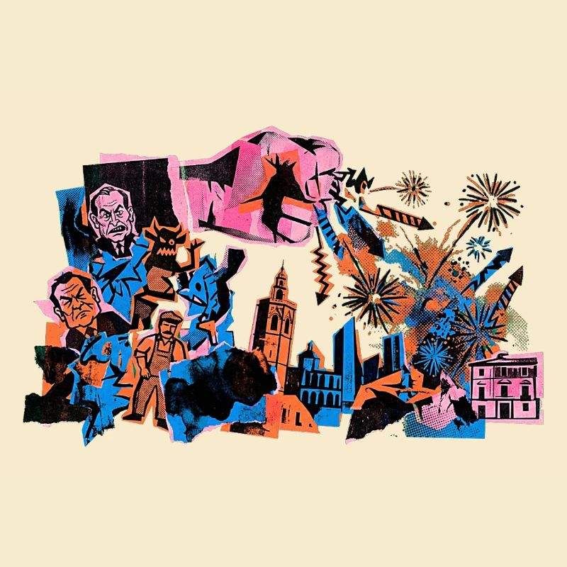 Fallas De Valencia Fireworks Risograph