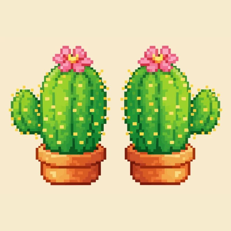 Pixel Cactus Twins in Pot