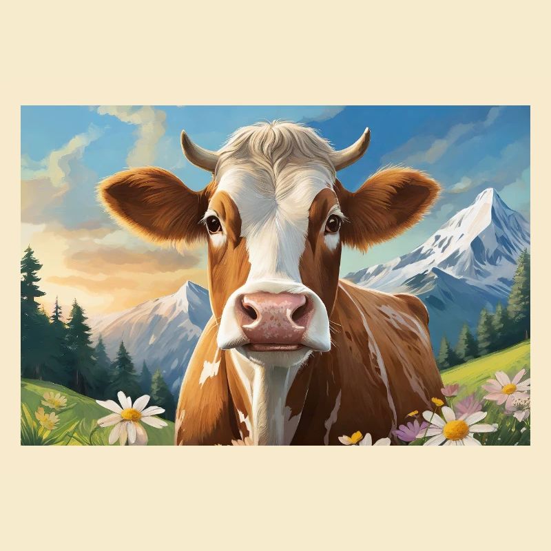 Vache joyeuse dans le panorama alpin