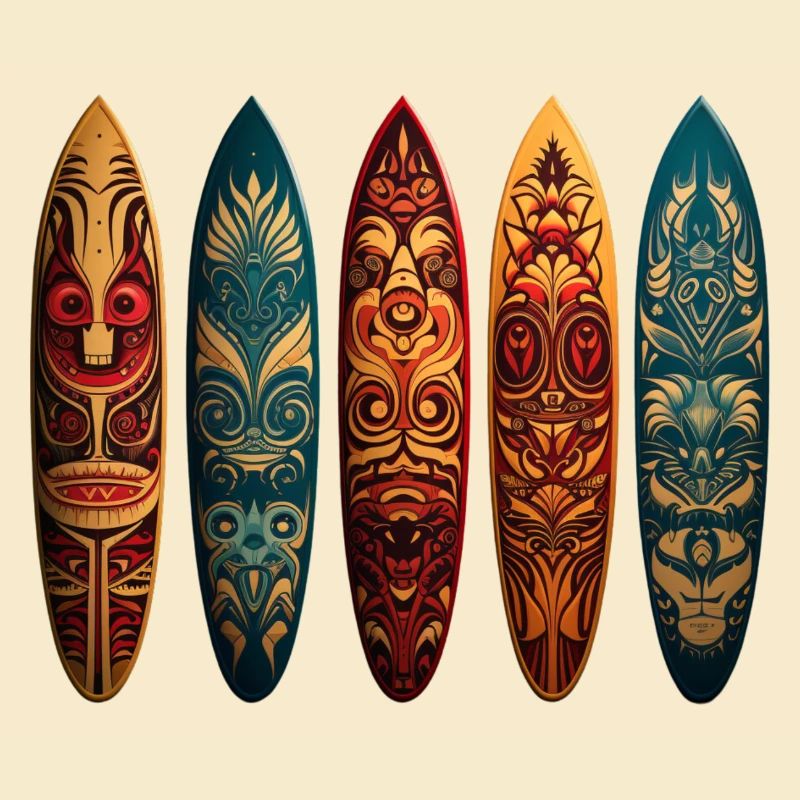 Polynesian art on different surfboards