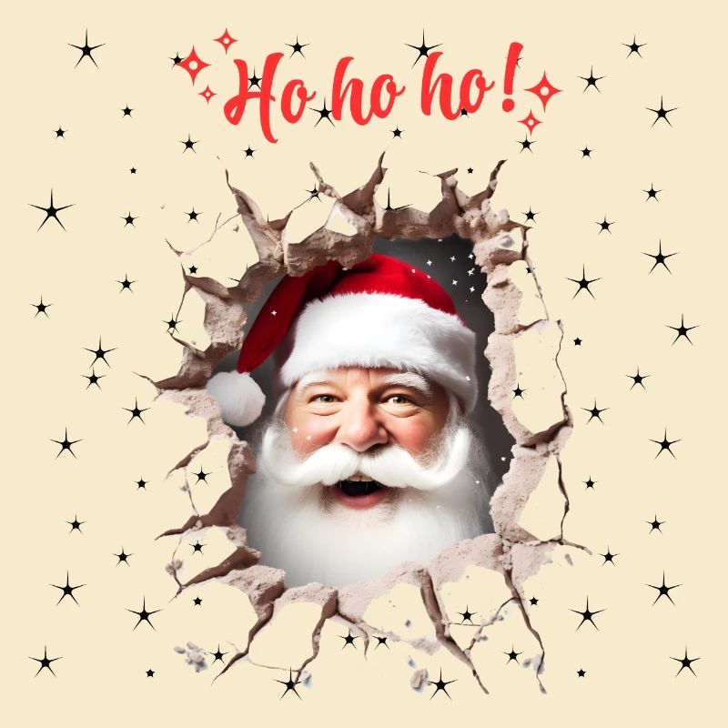 Le Père Noël jette un coup d’œil à travers un trou dans le mur