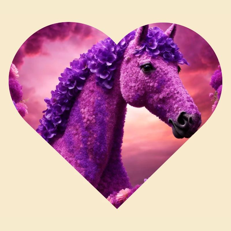 cheval garni de fleurs purples