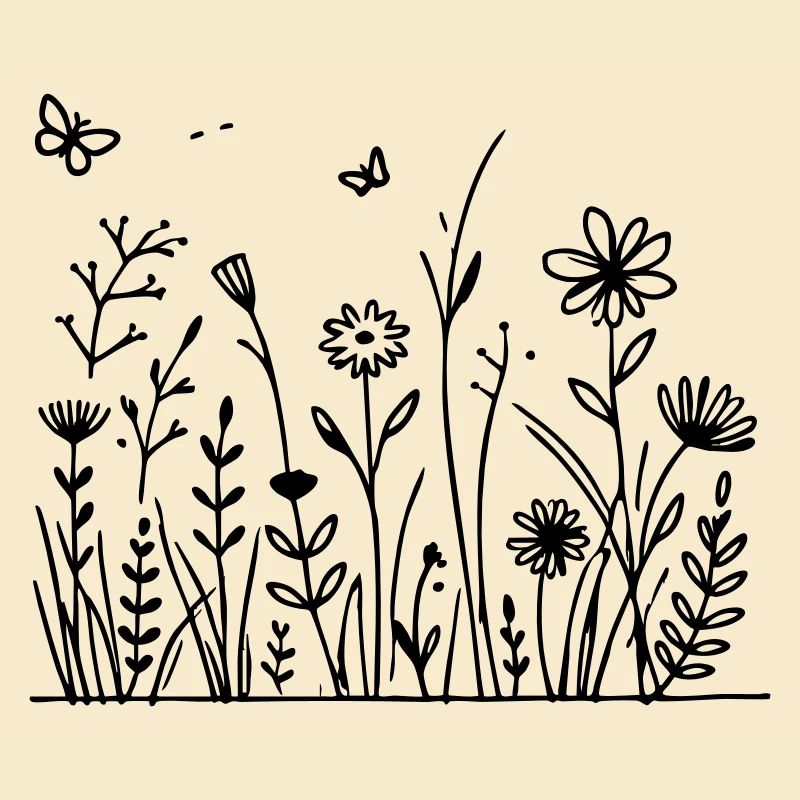 Prairie fleurie avec papillon