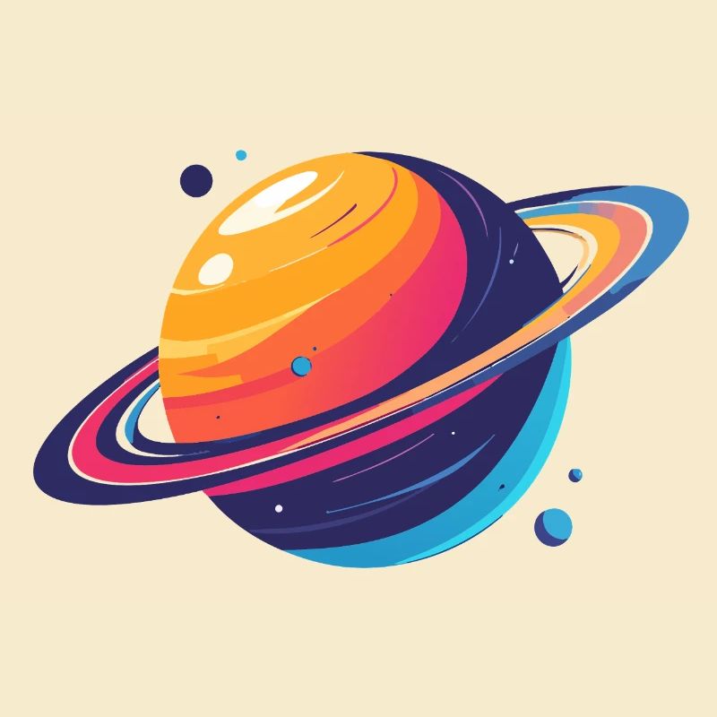 Neon Planet Cosmos Planet with Ring and Moons