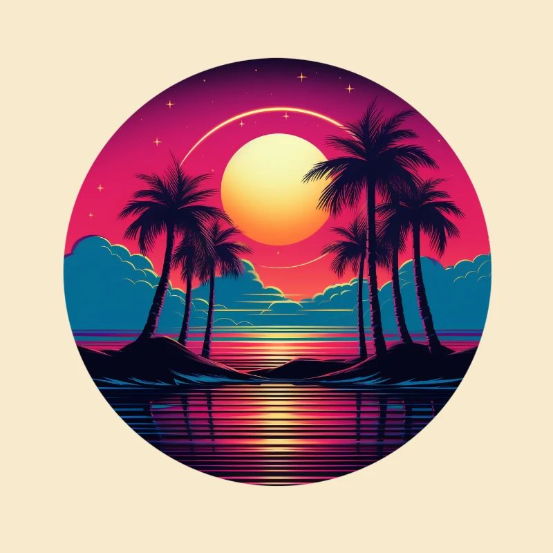 Vintage coucher de soleil graphique des années 70 Retrowave Synthwave