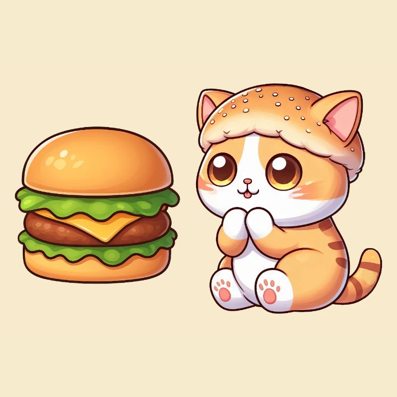 chat mignon dessin animé restauration rapide cheeseburger