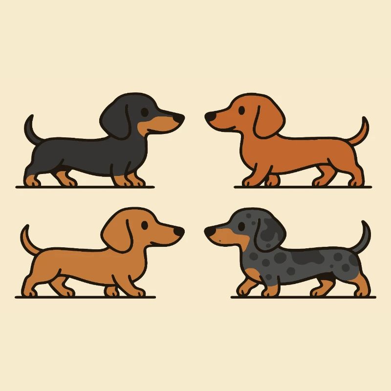 Mignons teckels en variations de couleur