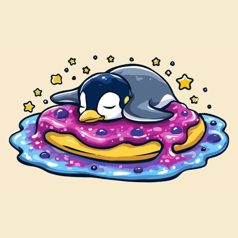Pingouin endormi sur un donut