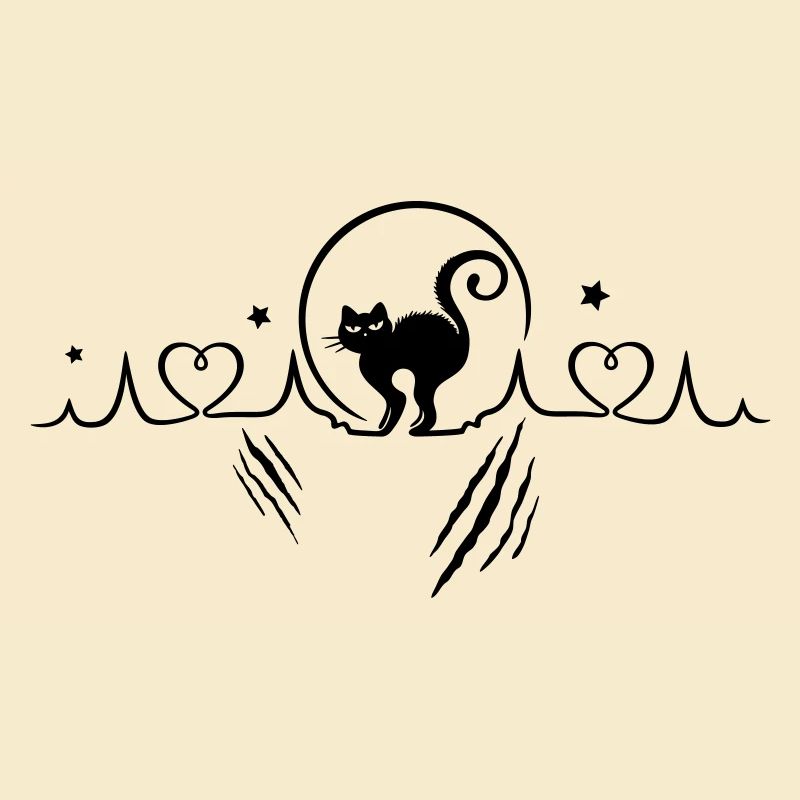 Battement de coeur avec chat, pleine lune