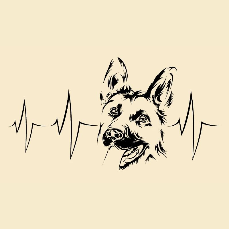German Shepherd Icon Illustration Heartbeat Icon