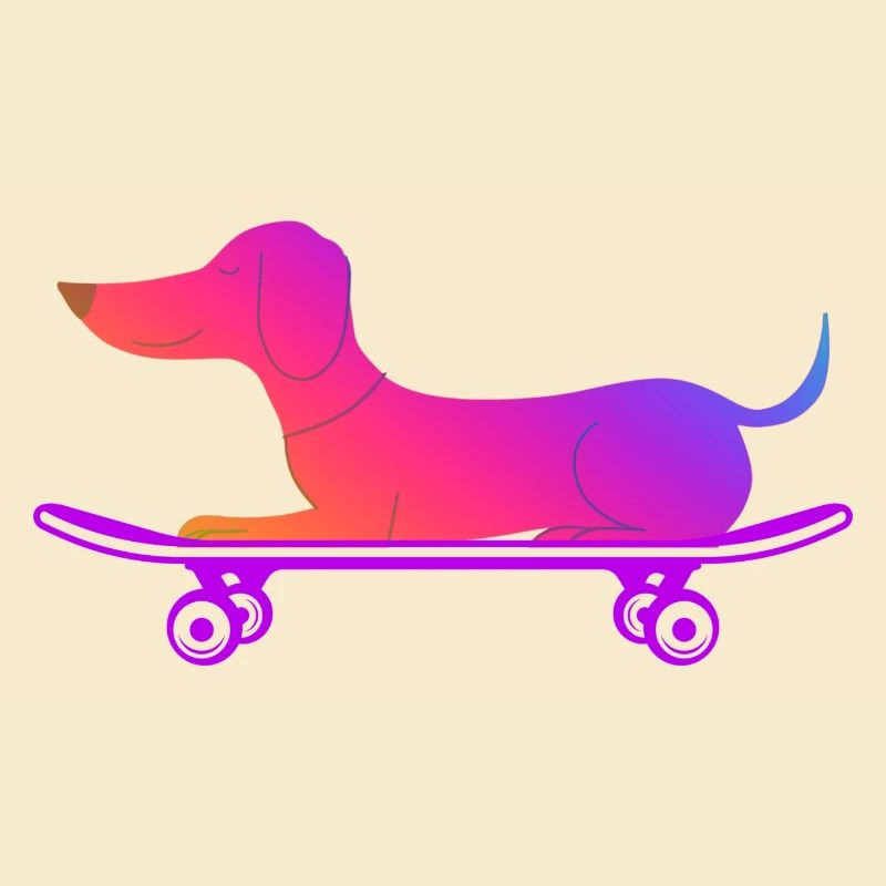 Dackel mit Skateboard