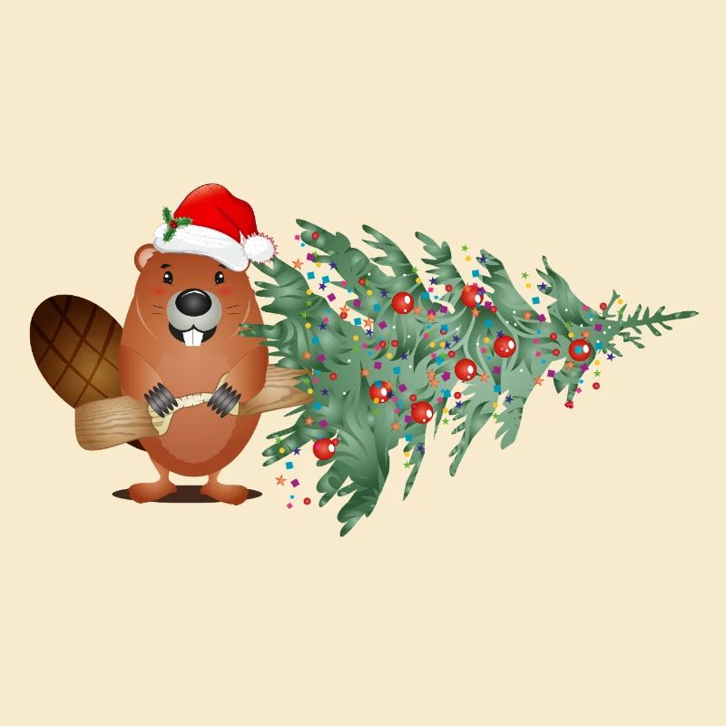 Mignon castor de Noël avec arbre de Noël