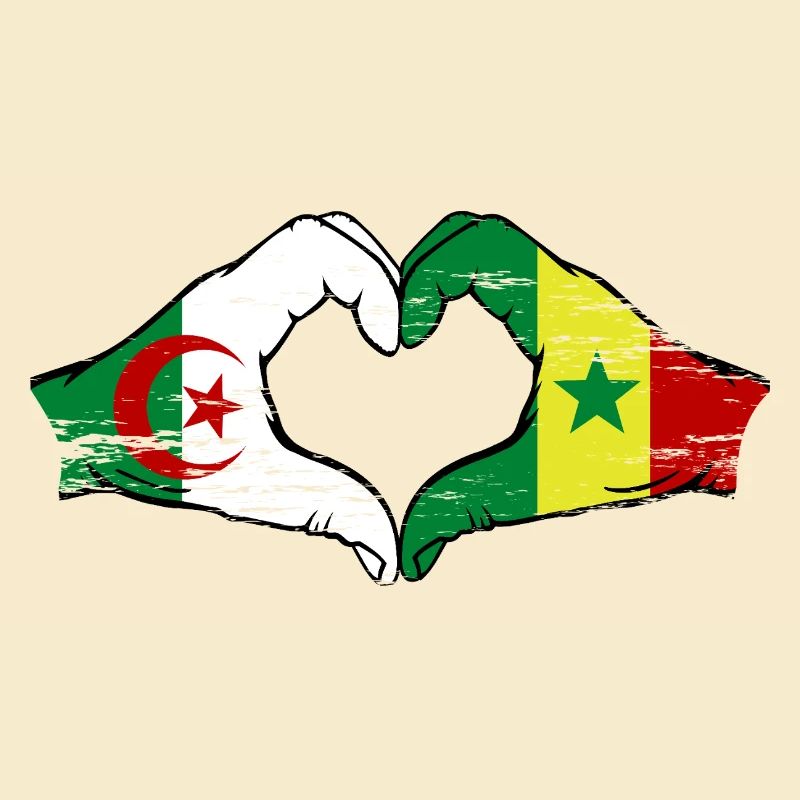 Algérie Sénégal Drapeau Mains Coeur Forme Utilisé