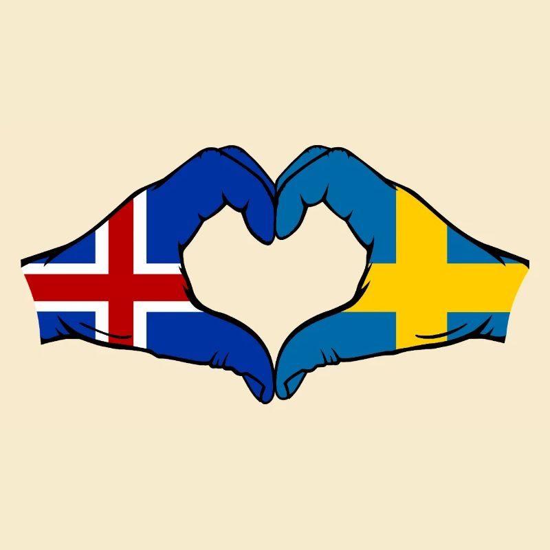Islande Drapeau Suède Mains Forme de cœur