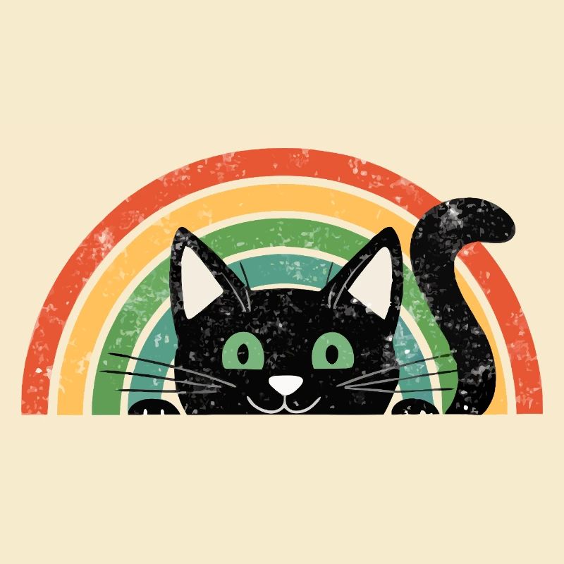 Schwarze Katze im Regenbogen Retro Rainbow Cats