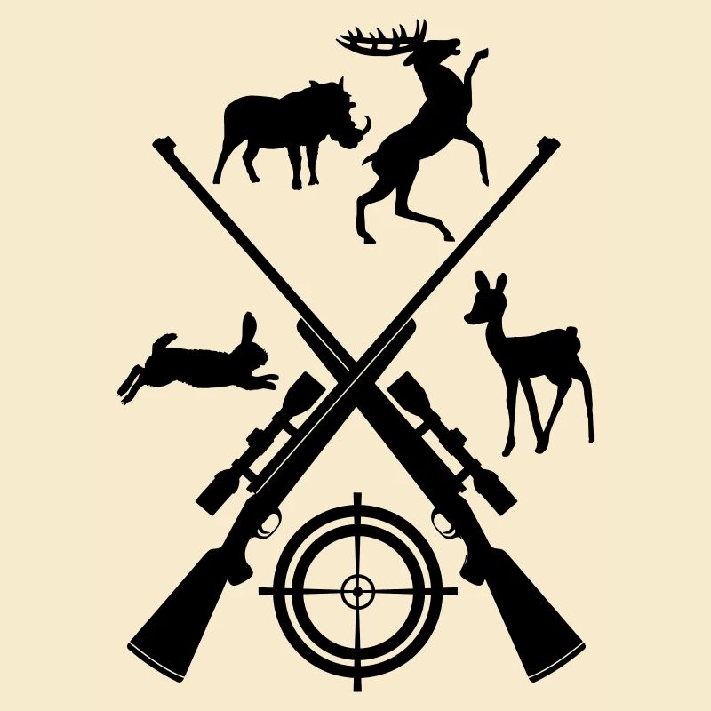 Two crossed shotguns with visor and animals 2