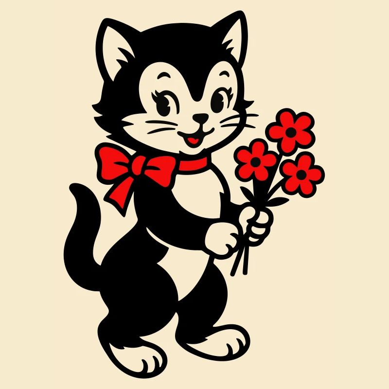 Schwarze Katze mit rotem Band