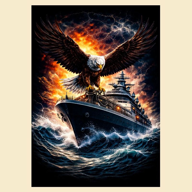 Eagle on ship in storm