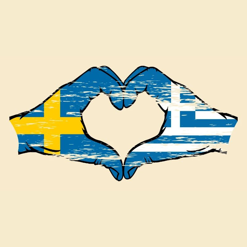 Suède Grèce Drapeau Mains Coeur Forme Utilisé