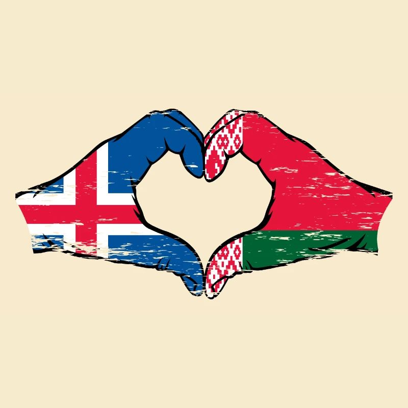 Islande Biélorussie drapeau mains forme de coeur utilisé