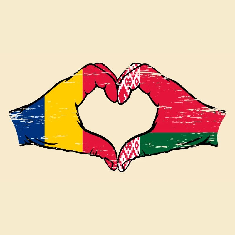 Roumanie Biélorussie Drapeau Mains Coeur Forme Utilisé