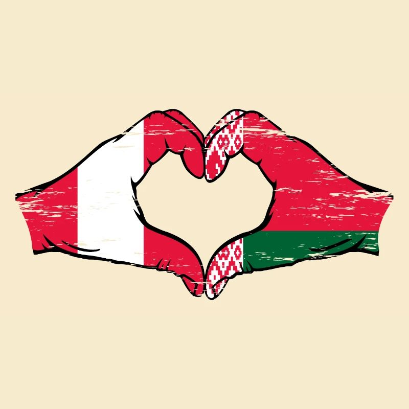 Pérou Biélorussie drapeau mains forme de coeur utilisé