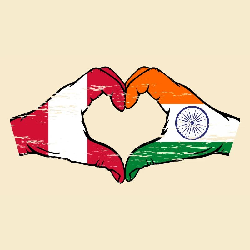 Pérou Inde drapeau mains forme de coeur utilisé