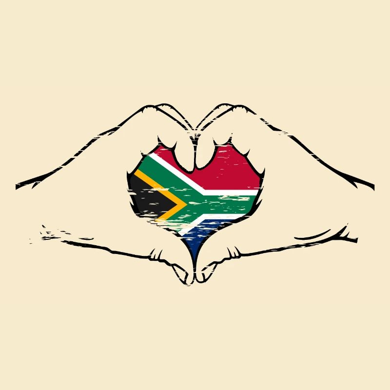 Drapeau de l’Afrique du Sud mains en forme de coeur utilisé