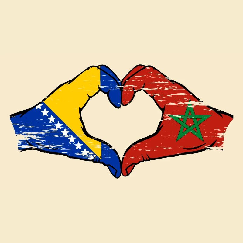 Bosnie Maroc drapeau mains forme de coeur utilisé