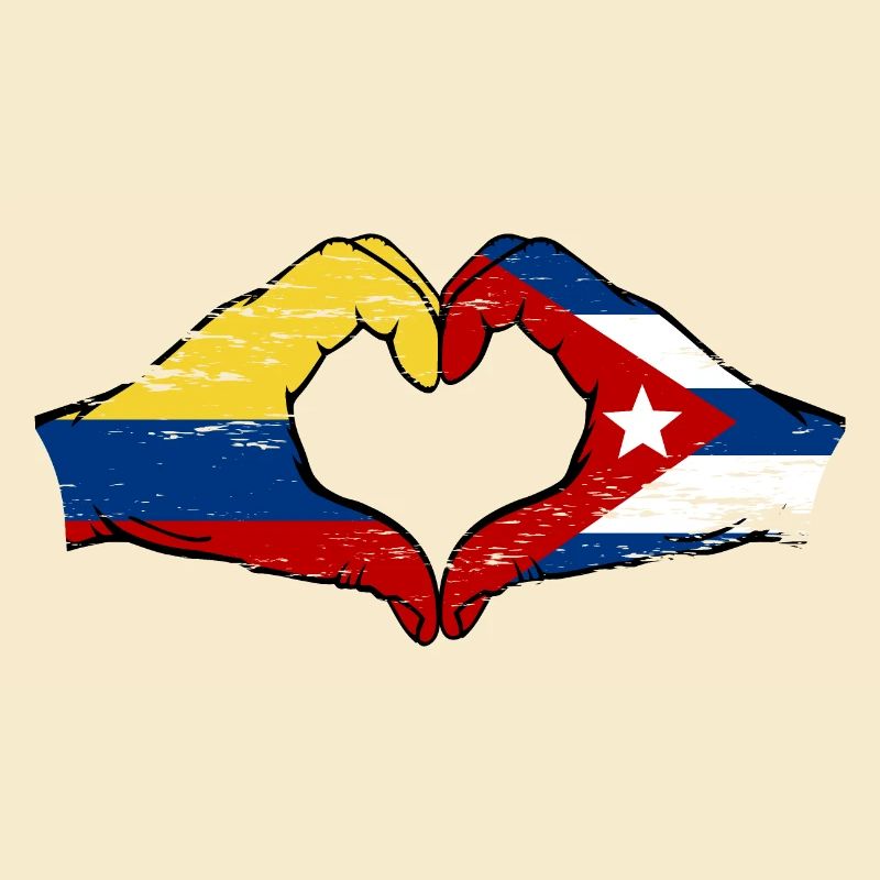 Colombie Cuba Drapeau Mains Coeur Forme Utilisé