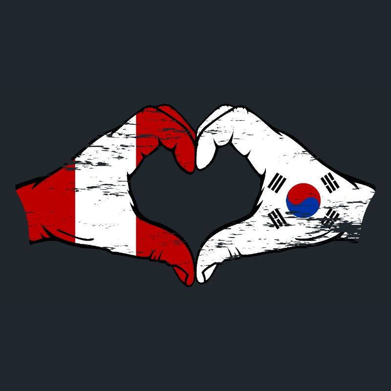Pérou Corée du Sud Drapeau Mains Coeur Forme Utilisé