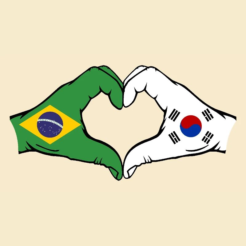 Brésil Corée du Sud Drapeau Mains Coeur Forme