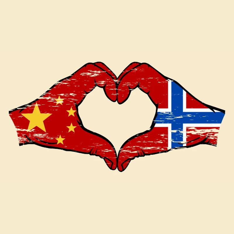 Chine Norvège drapeau mains forme de coeur utilisé