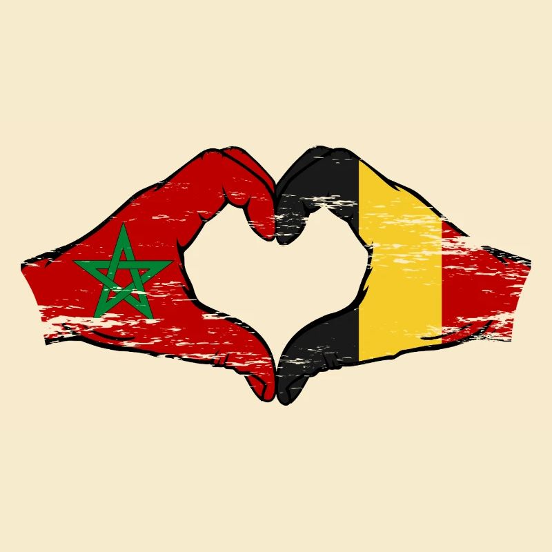 Drapeau du Maroc Belgique mains forme de coeur utilisé