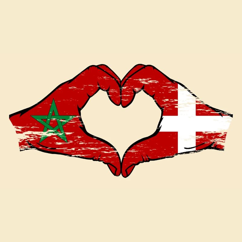 Morocco Denmark Flag Hand Shape Heart Shape Used