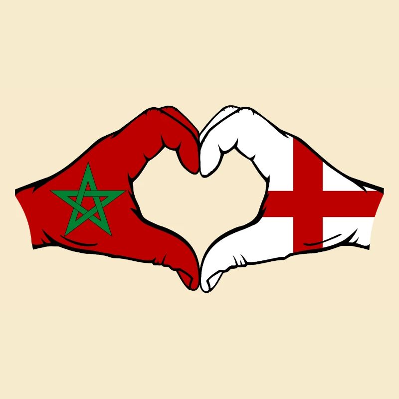 Maroc Angleterre Drapeau Mains Coeur Forme