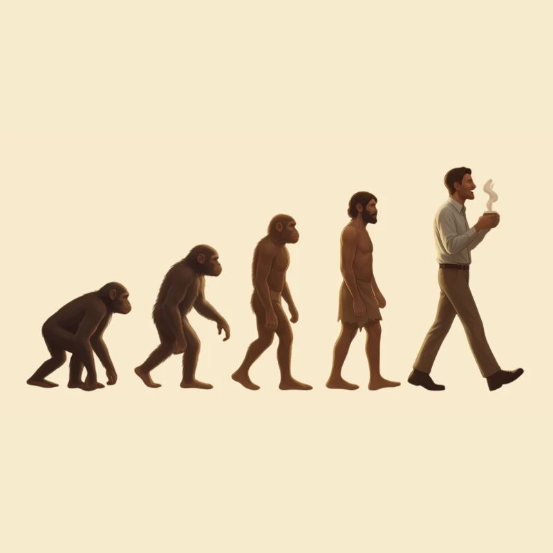Evolutionsreise: Von Affe zu kaffeetrinkenden Mann