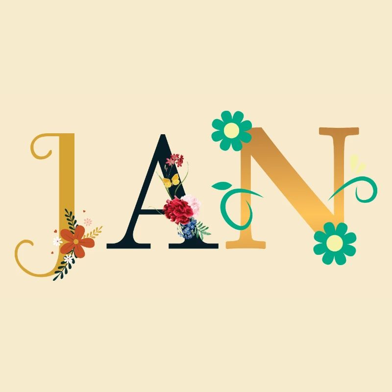 JAN Nom Décoré de Fleurs