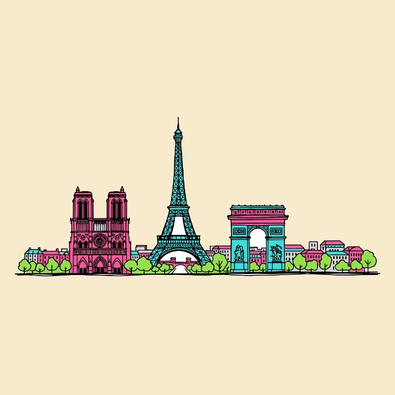Skyline de la tour Eiffel de Paris Modern line art