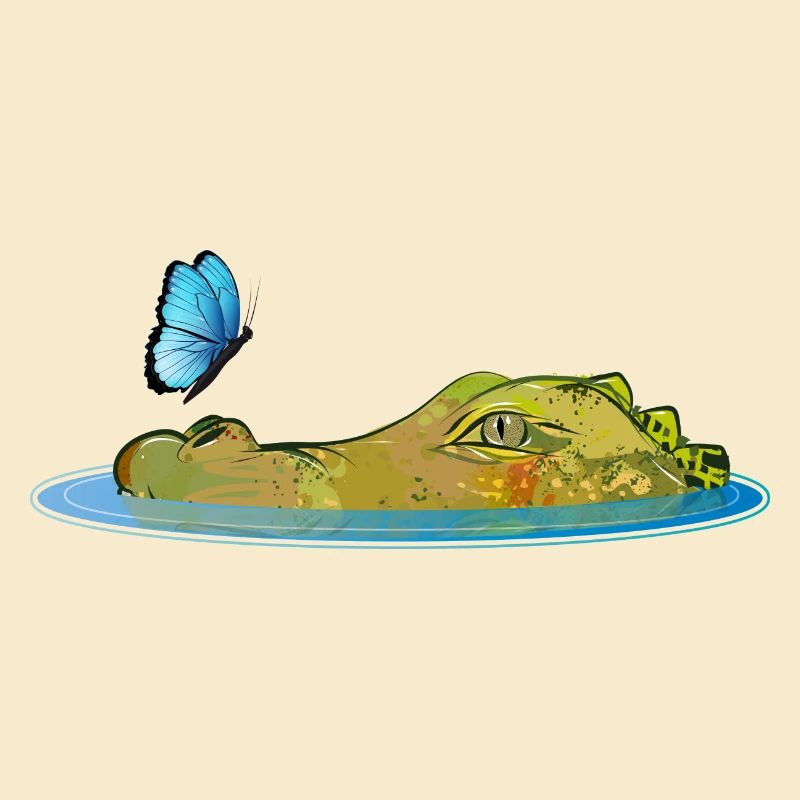 Crocodile dans l’eau avec papillon