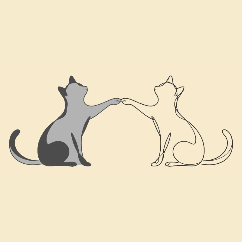 Two Cats Line Art Illustration