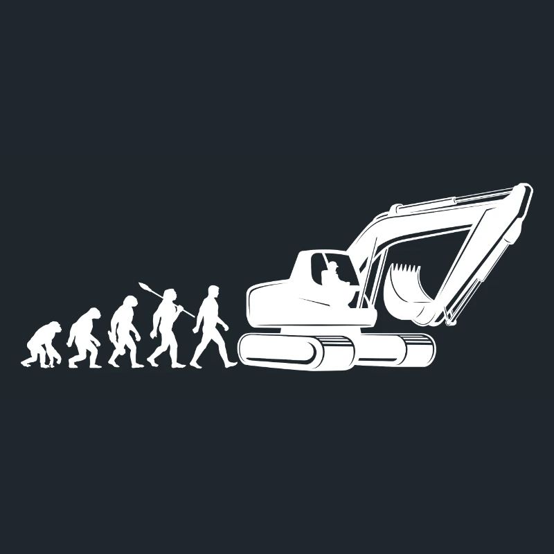 Evolution - driving an excavator - construction site, construction worker