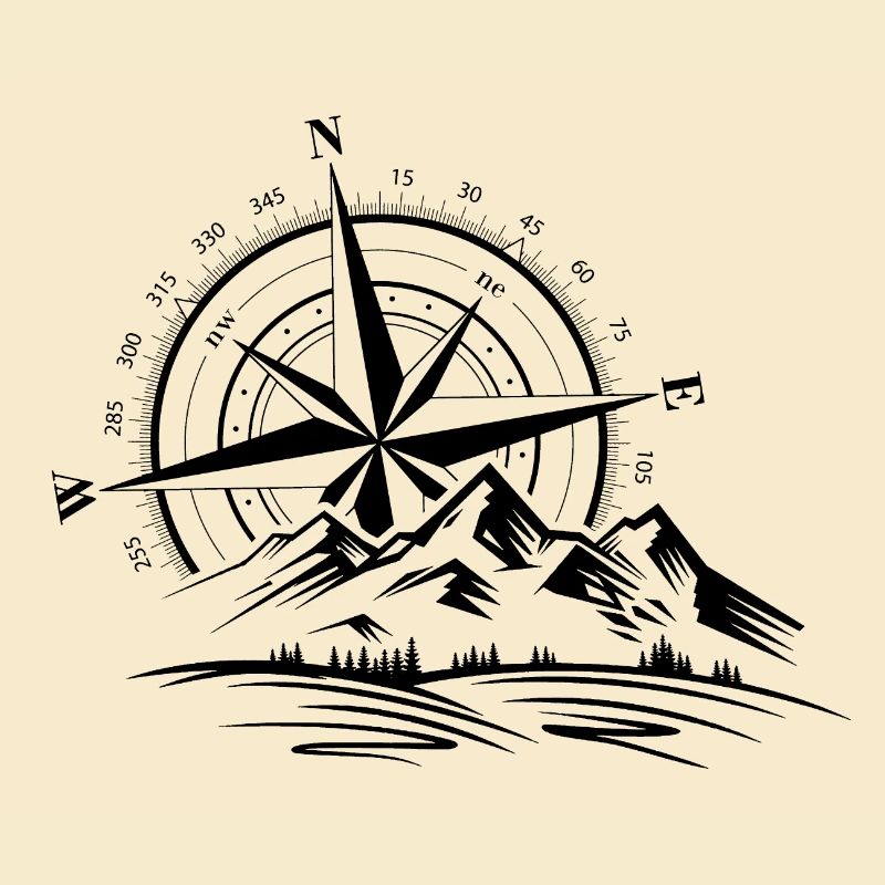 Compass Direction Mountain Graphic