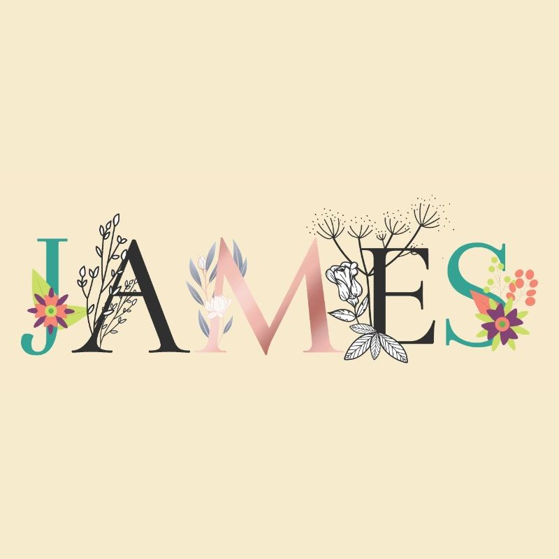Art du nom JAMES avec fleurs brodées