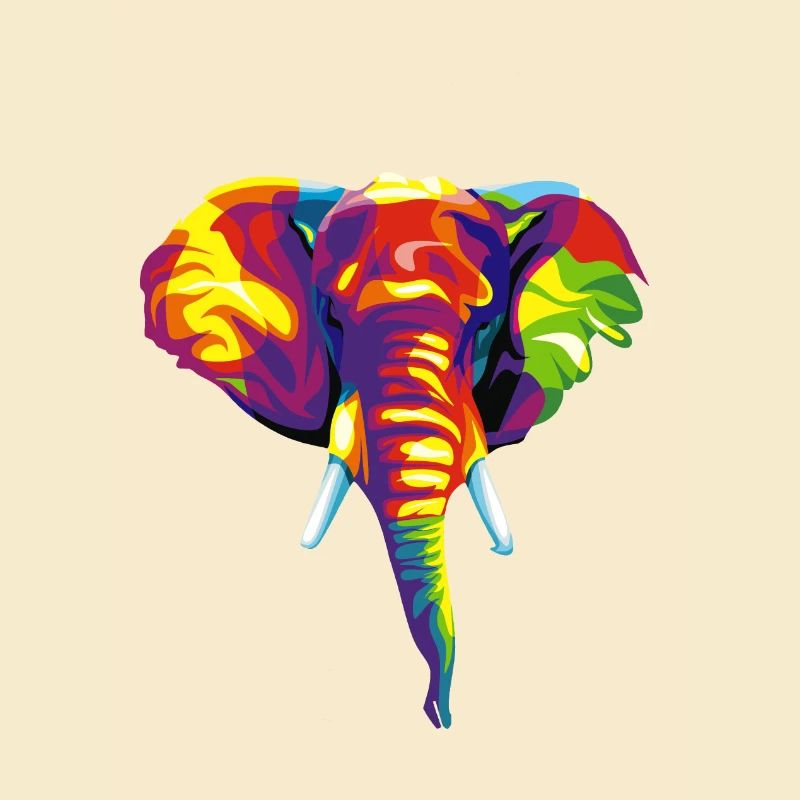 Éléphant avec motif abstrait coloré.