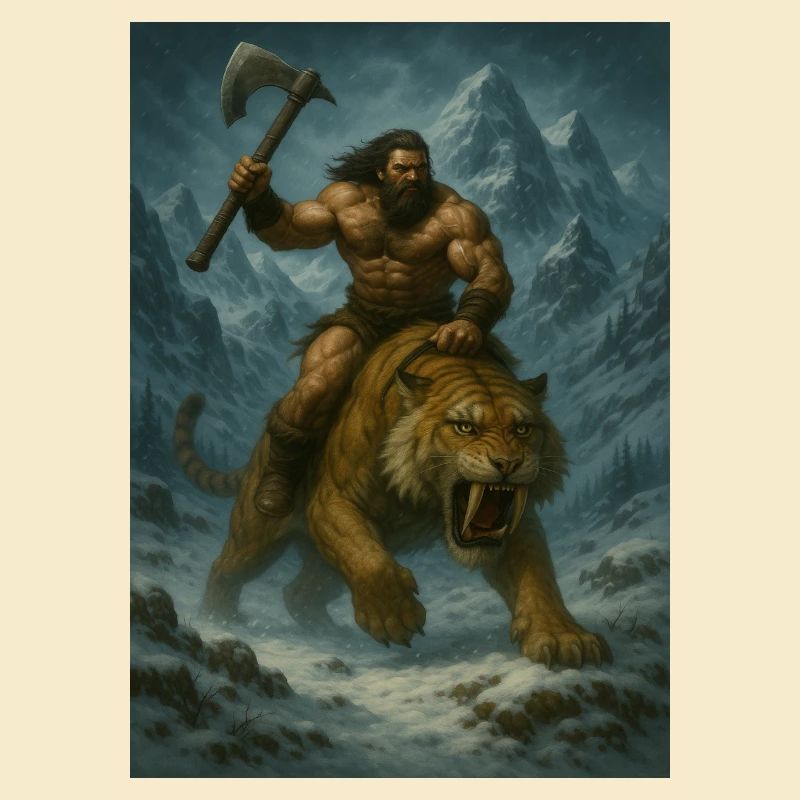 Wilder Krieger auf Sabertooth Tiger – Kunst