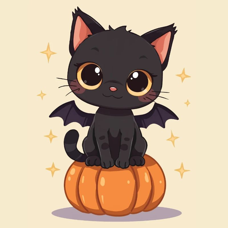 Cute Black Cat with Bat Wings Pumpkin